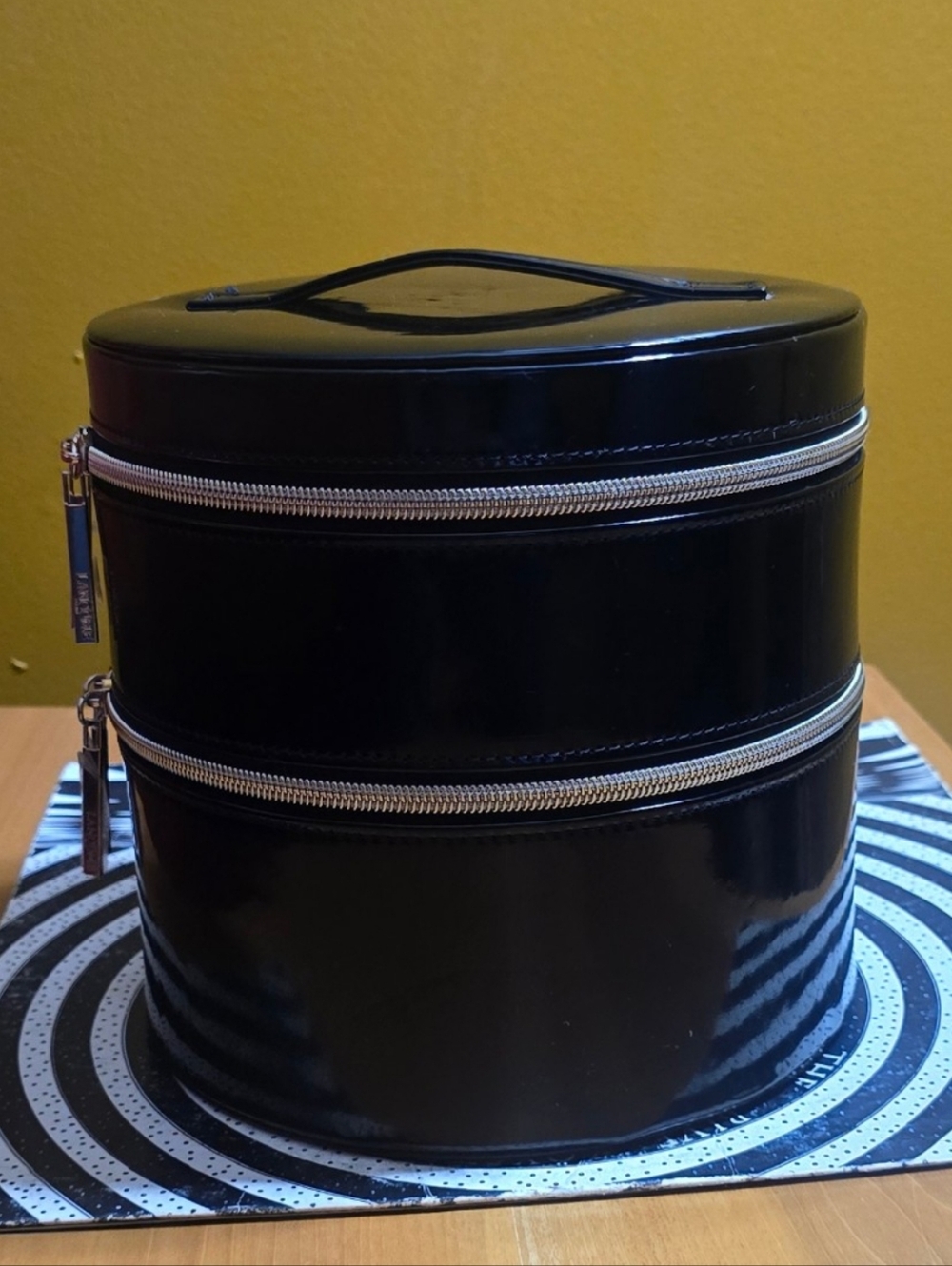 New Lancome Black Round Train Case with Double Zippers